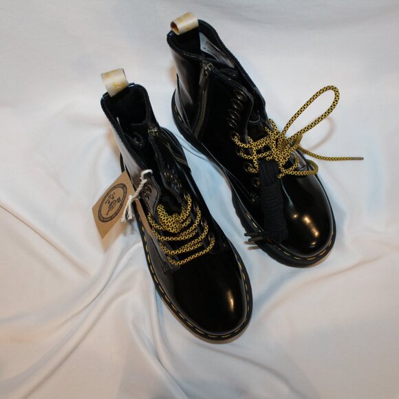 NIB DR MARTENS JADON MAX BLACK PLATFORM VEGAN LEATHER MOTO COMBAT BOOTS SZ 8 - Picture 8 of 8